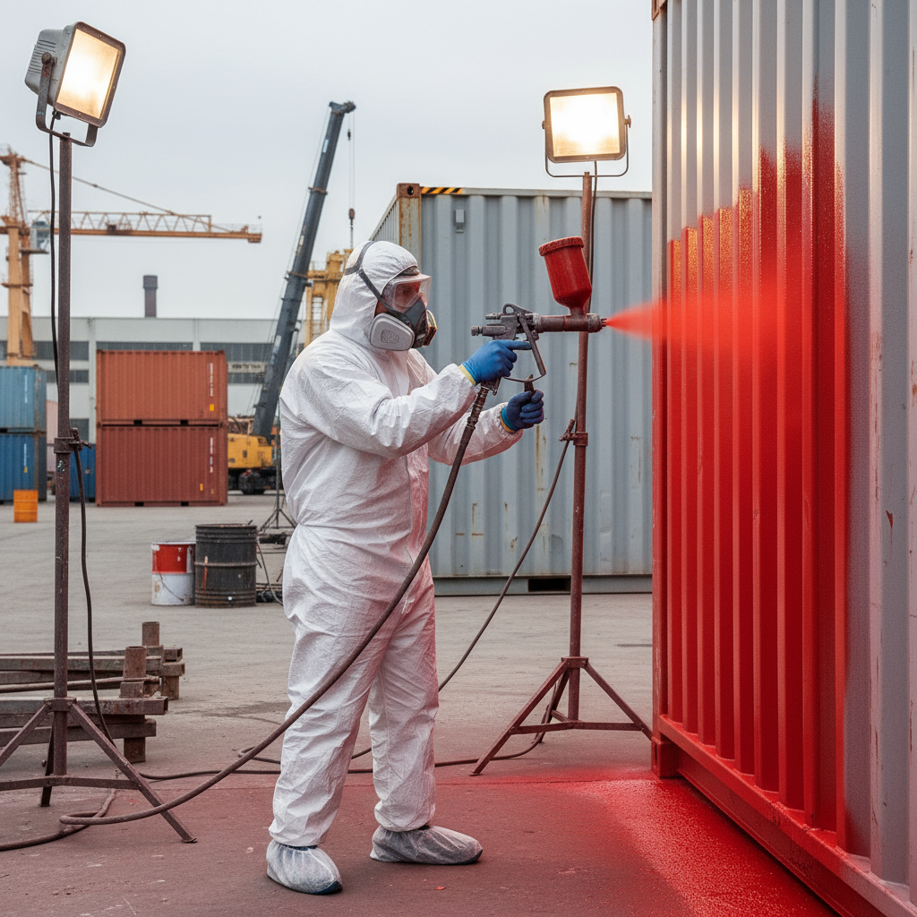 Homem pintando container